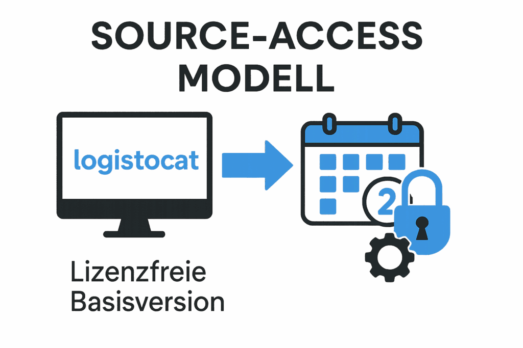 Das Bild beschreibt das Source-Access Modell von logistocat und MWA Solutions