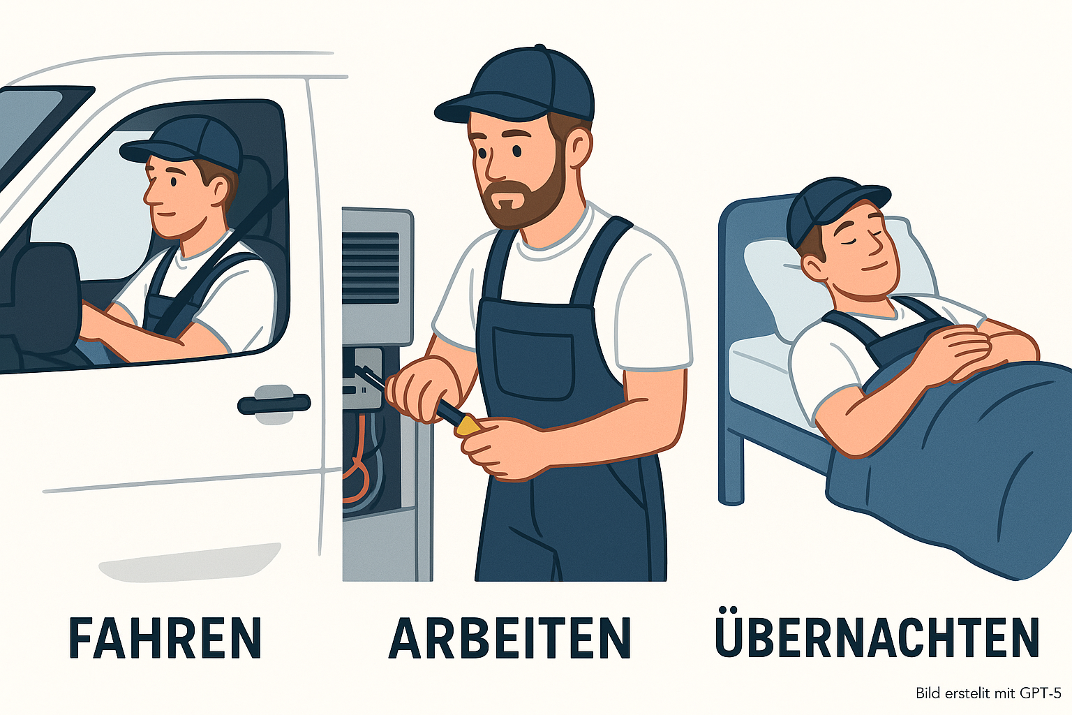 Tourenoptimierte Digitale Wartung. Mehrtagestouren für überregionale Wartungsarbeiten. Fahren - Arbeiten - Übernachten